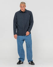 RUSTY OVERTONE LONG SLEEVE LINEN SHIRT NAVY BLUE