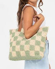 RUSTY CHECKMATE STRAW BAG