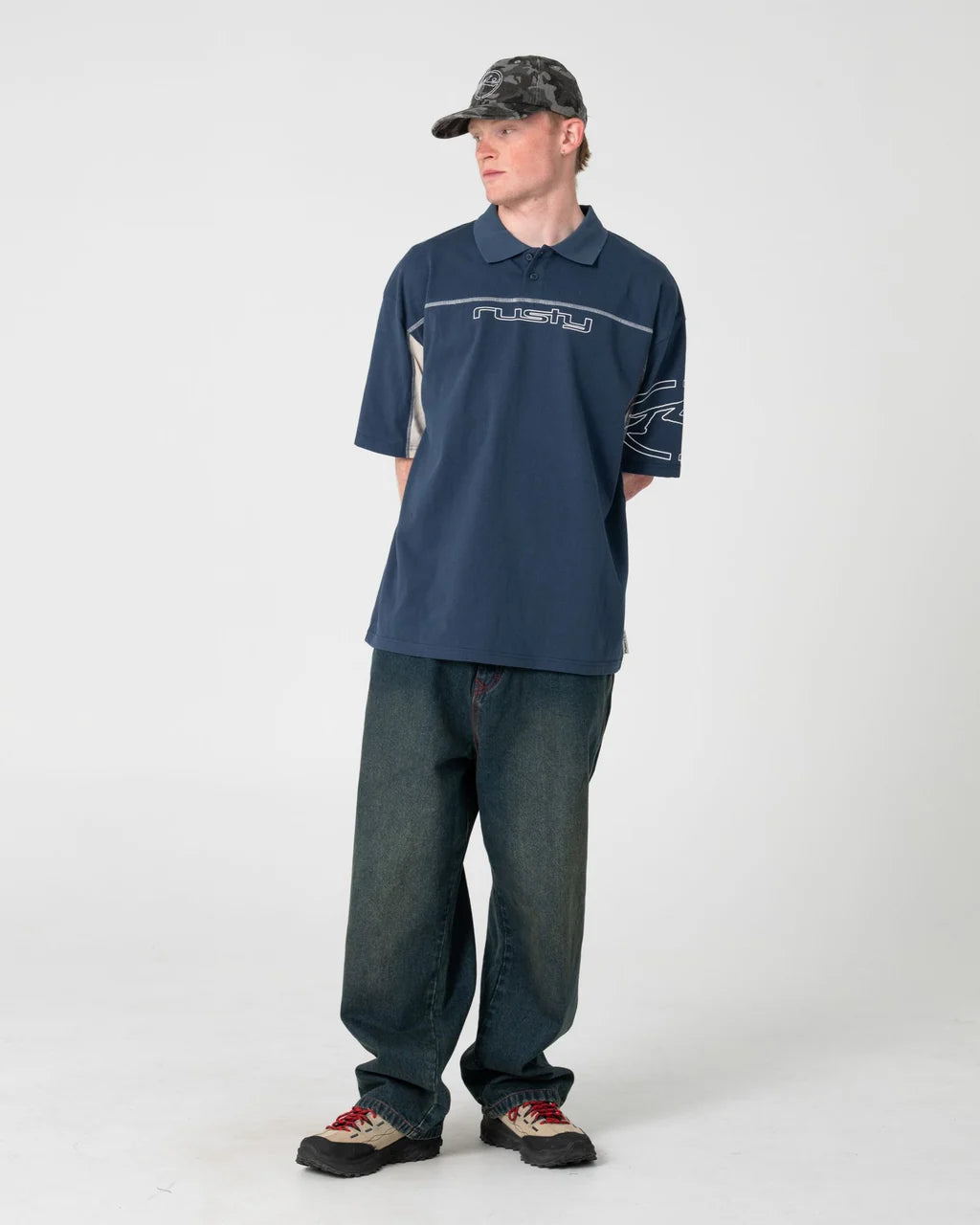 RUSTY CYBERWAVE OVERSIZED POLO – CHINA BLUE