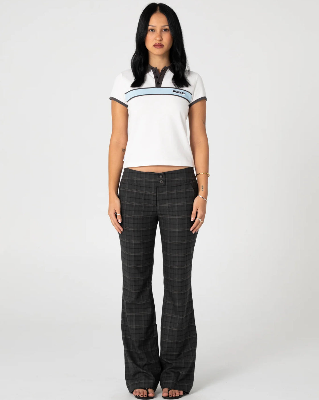 RUSTY PLAID MUMMY LOW RISE SUIT PANT