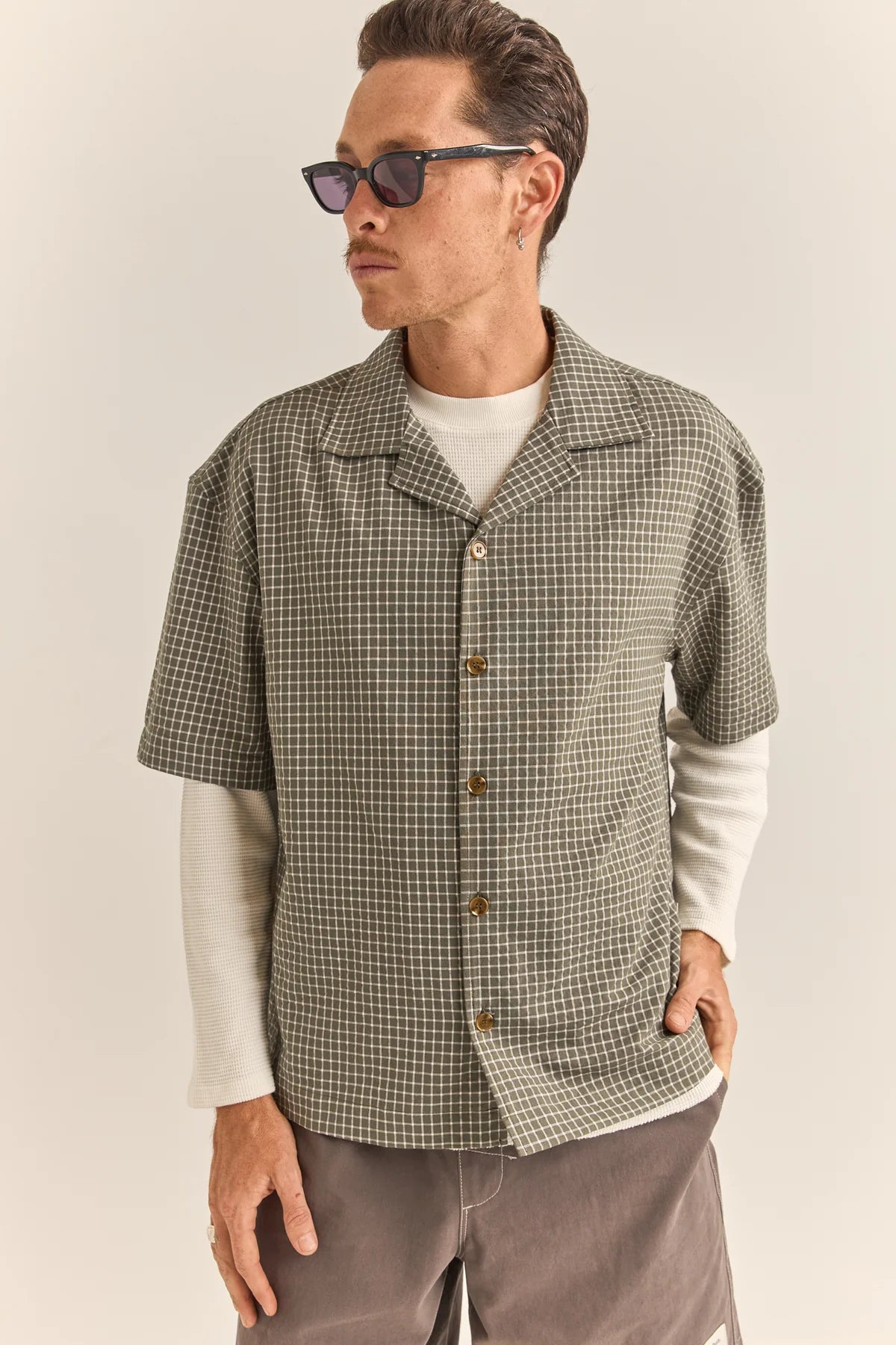 RHYTHM RELAXED CHECK SS SHIRT - OLIVE