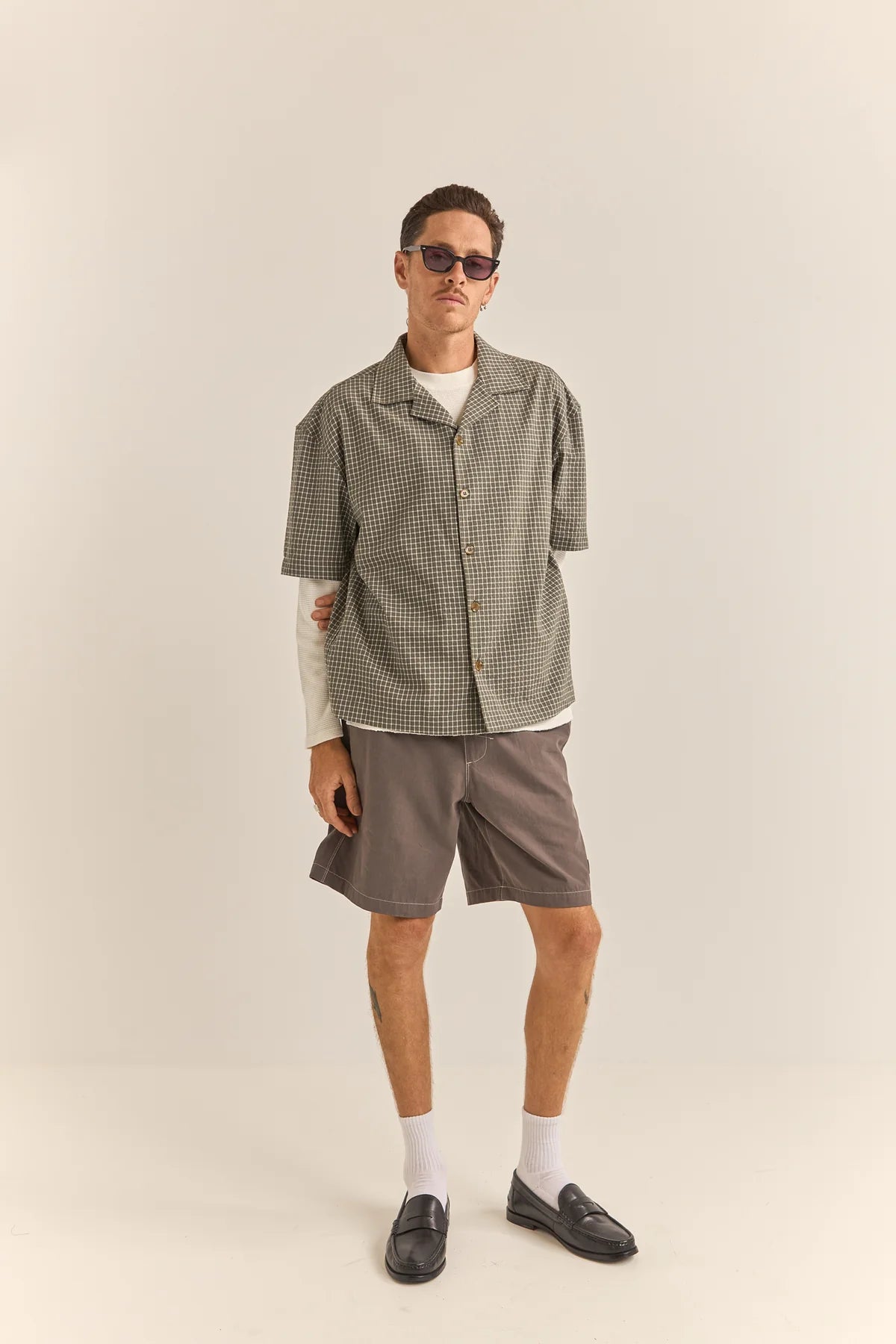 RHYTHM RELAXED CHECK SS SHIRT - OLIVE