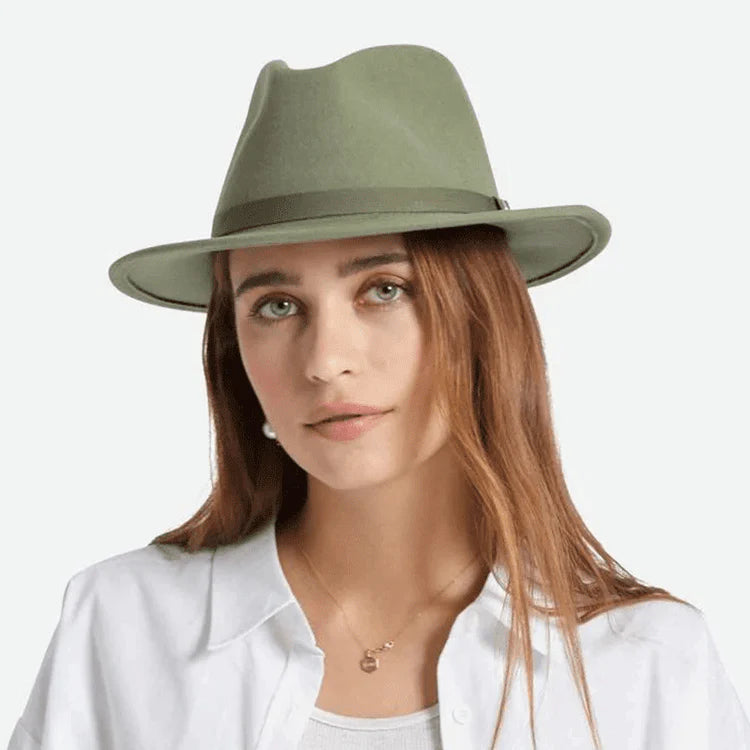 BRIXTON MESSER PACKABLE FEDORA OLIVE SURPLUS