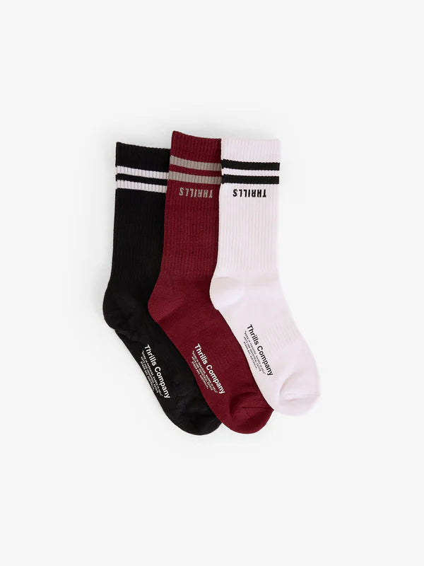 MINIMAL THRILLS 3 PACK SOCK - CABERNET - BLACK - WHITE