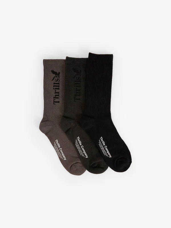 THRILLS WORKWEAR 3 PACK SOCK - FALCON-BLACK-DEEP FOREST