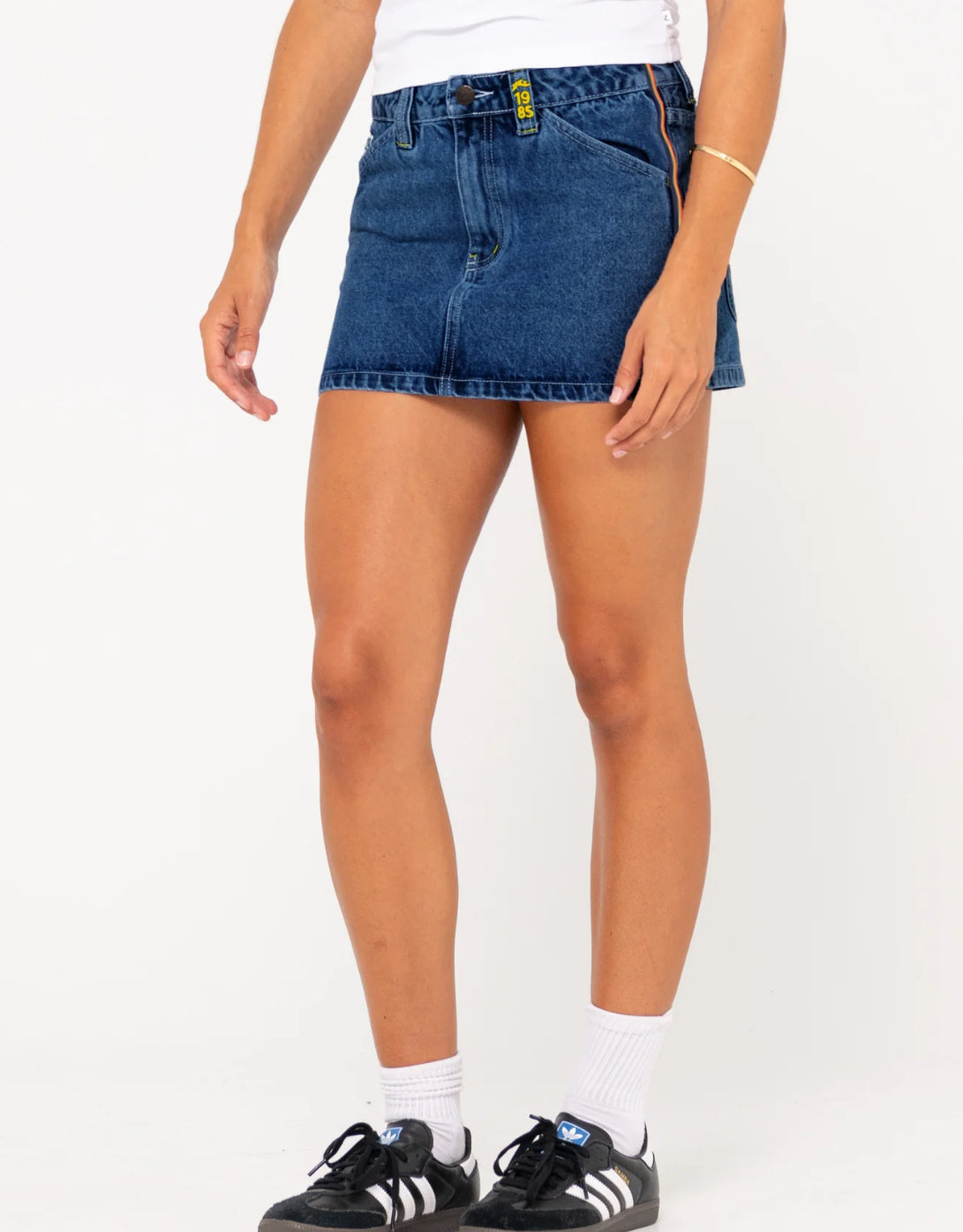 RUSTY FLIP MOMMY LOW RISE MINI DENIM SKIRT