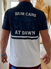 BODHI SURF RUM CANS AT DAWN GOLF POLO NAVY WHITE BREATHABLE SPORTS FIT