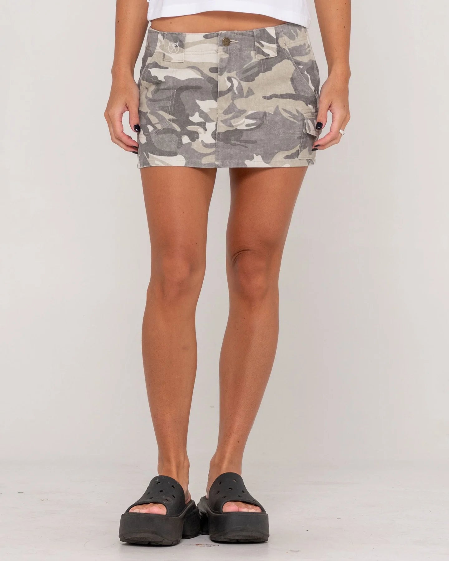 RUSTY CAMO-MILE LOW RISE MINI SKIRT