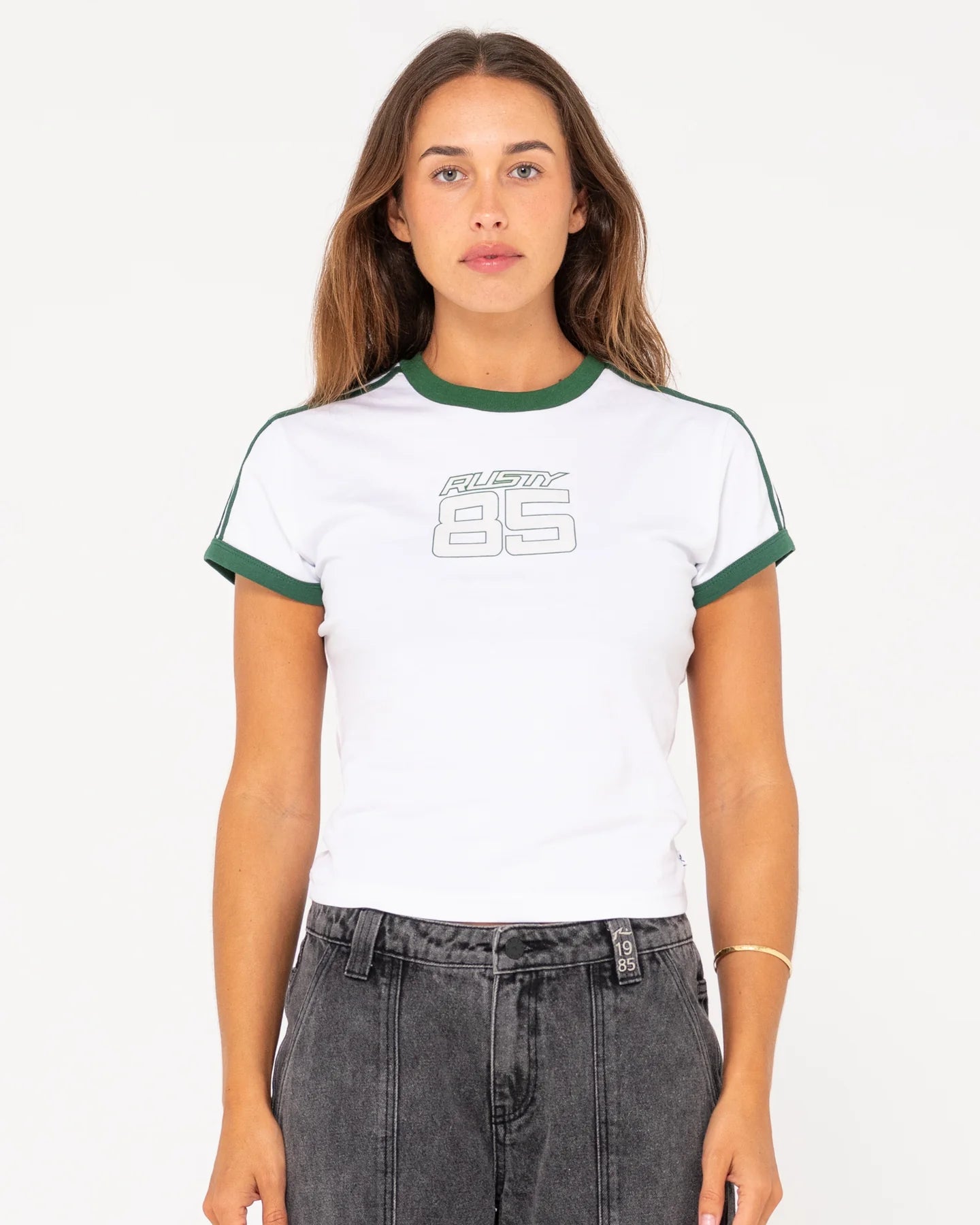 RUSTY 85 GRAD SHORT SLEEVE SKIMMER RINGER TEE