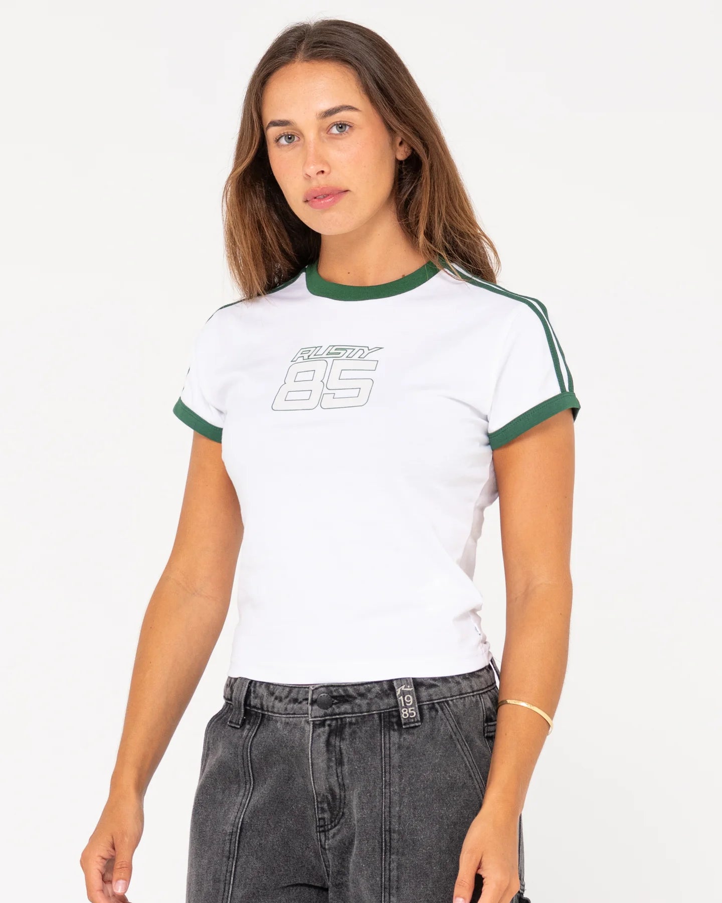 RUSTY 85 GRAD SHORT SLEEVE SKIMMER RINGER TEE