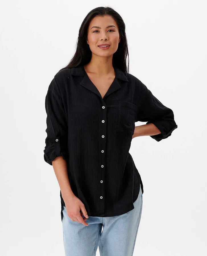 RIPCURL PREMIUM SURF BUTTON UP SHIRT BLACK