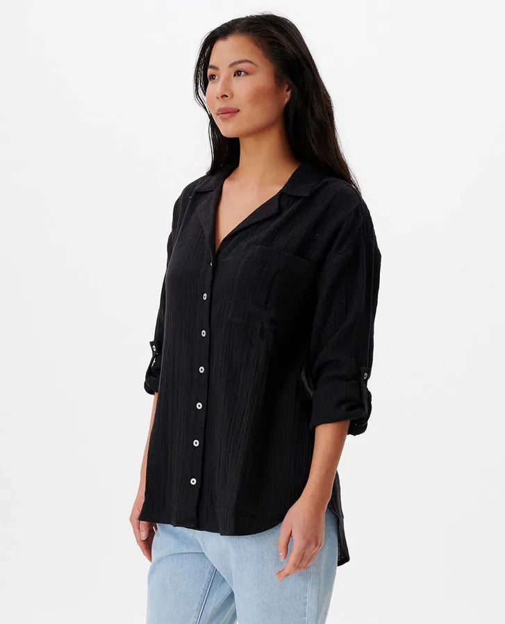 RIPCURL PREMIUM SURF BUTTON UP SHIRT BLACK