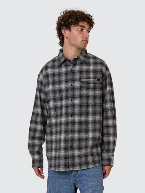 THRILLS BARRIO LONG SLEEVE FLANNEL SHIRT - BLACK