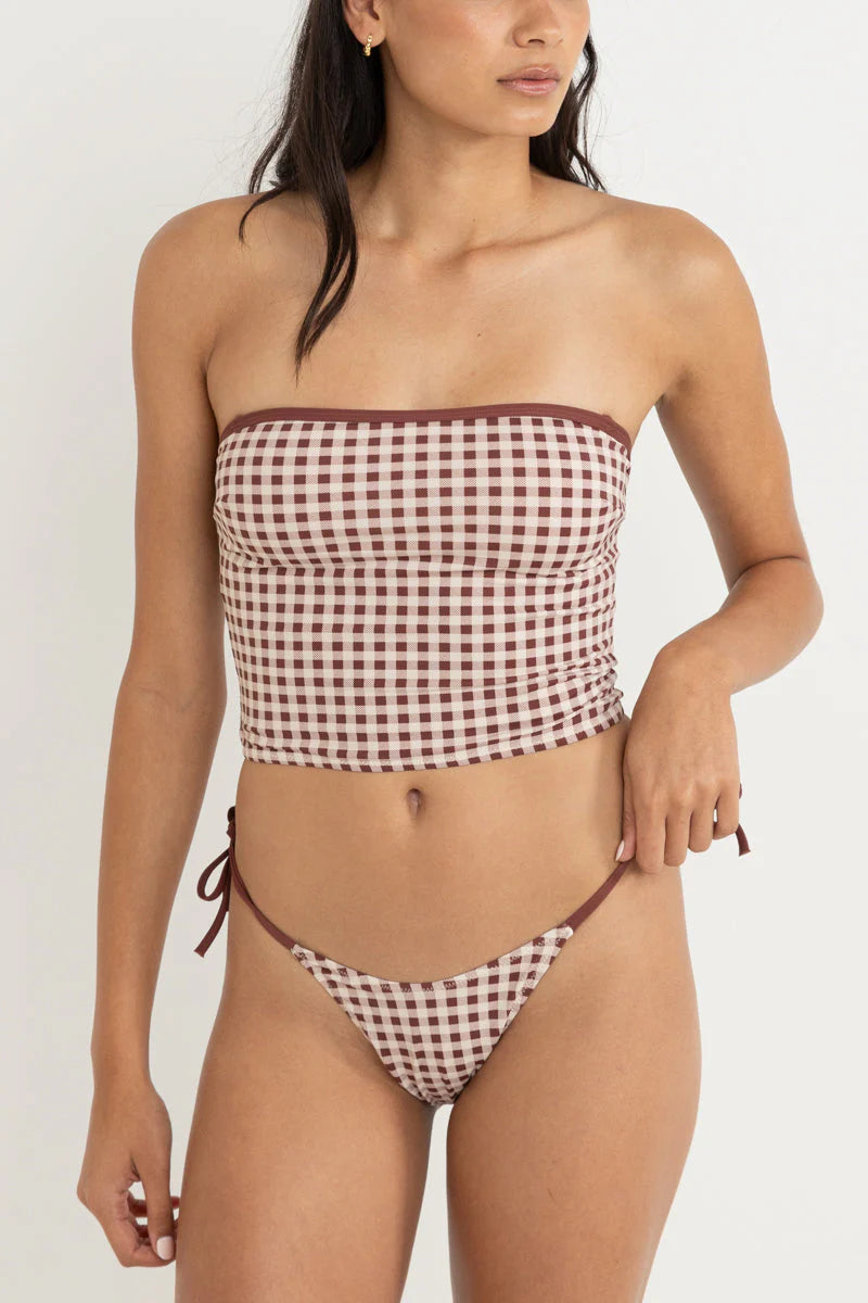 RHYTHM PARKER GINGHAM BANDEAU TOP MAHOGANY