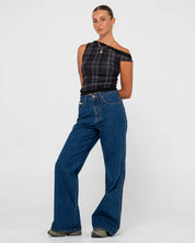 RUSTY PLAIDNANI OFF SHOULDER MESH TOP