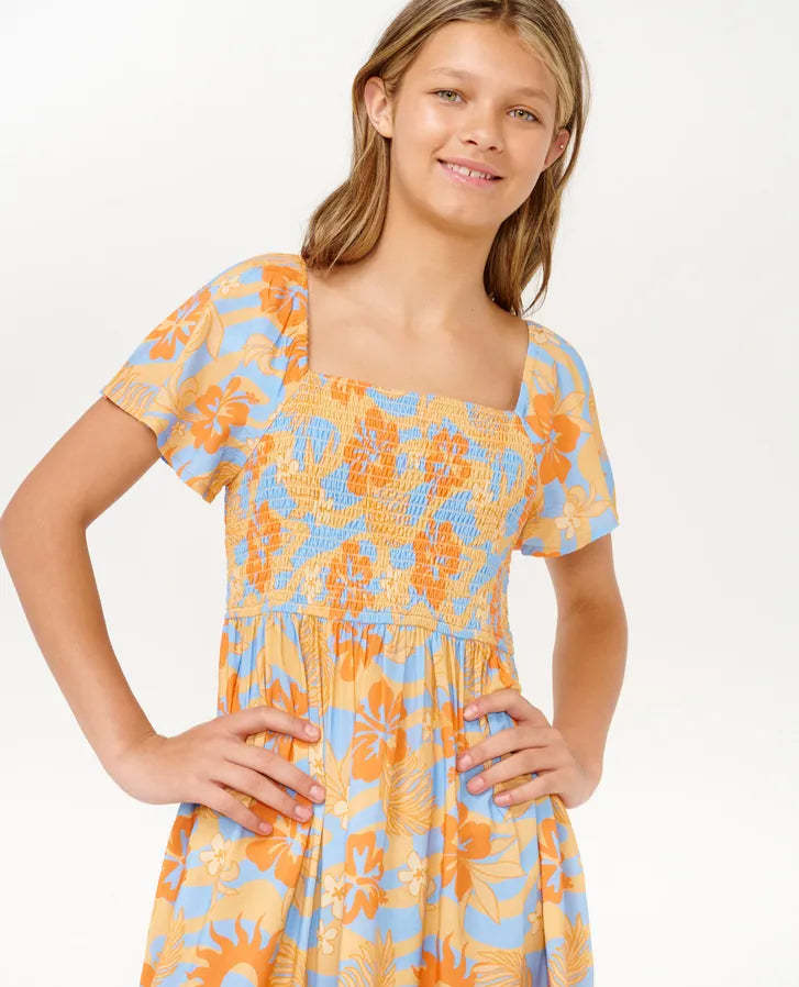 RIPCURL SUN SOL SHIRRED DRESS - GIRLS