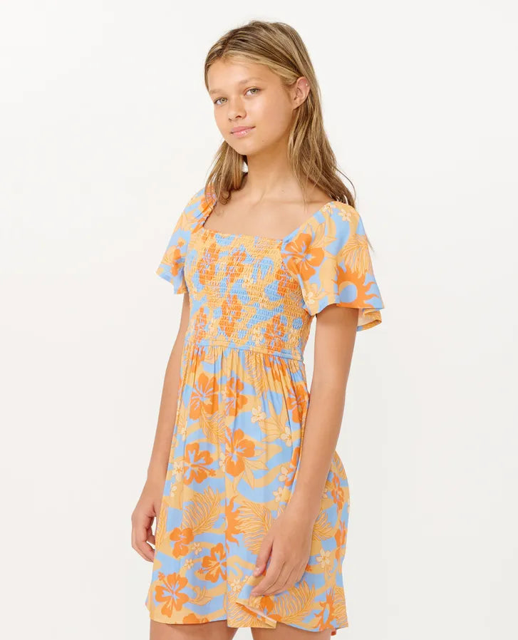 RIPCURL SUN SOL SHIRRED DRESS - GIRLS