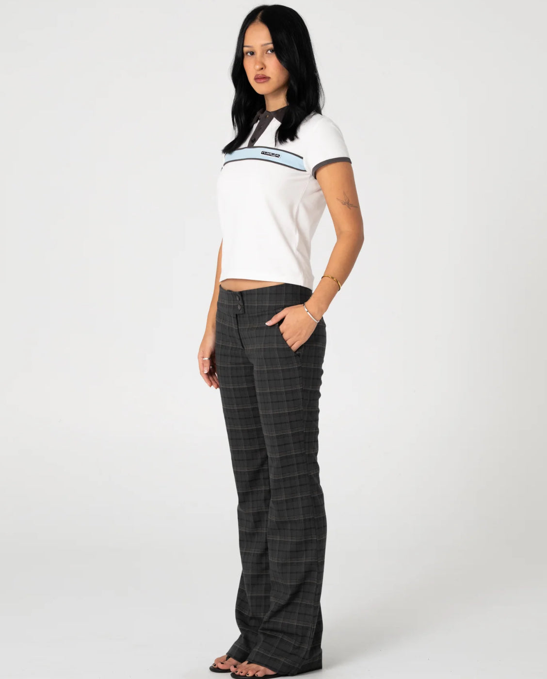 RUSTY PLAID MUMMY LOW RISE SUIT PANT