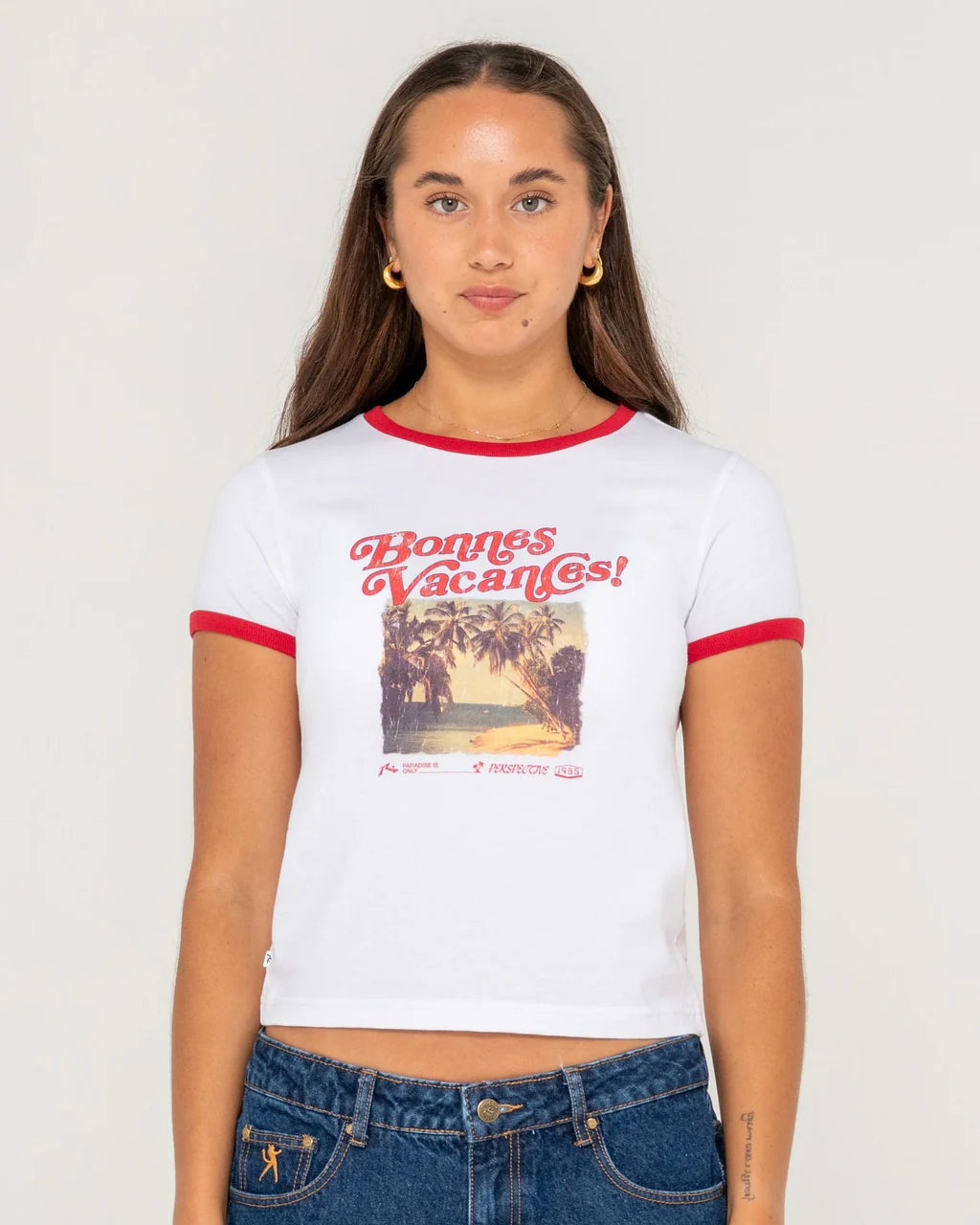 RUSTY BONNES VACANCES RINGER BABY TEE