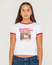 RUSTY BONNES VACANCES RINGER BABY TEE