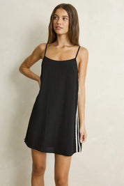 RHYTHM LINEN LACE SLIP MINI DRESS - BLACK