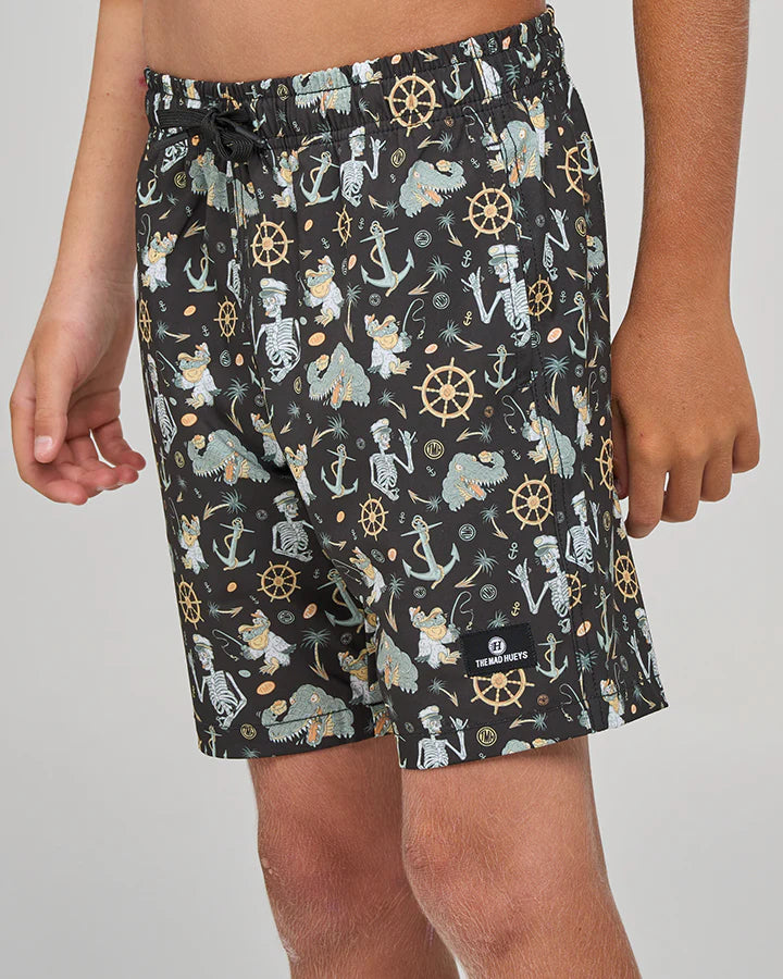 MAD HUEYS CROC CAPTAIN | YOUTH 16" SWIM VOLLEY SHORT - VINTAGE BLACK