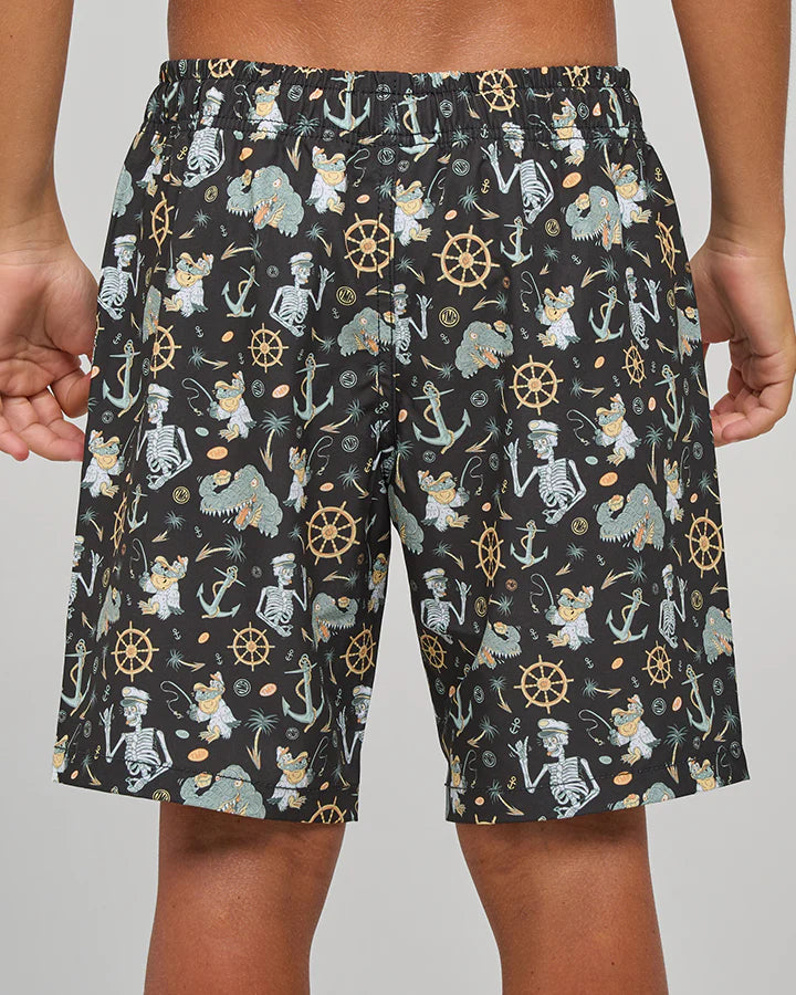 MAD HUEYS CROC CAPTAIN | YOUTH 16" SWIM VOLLEY SHORT - VINTAGE BLACK