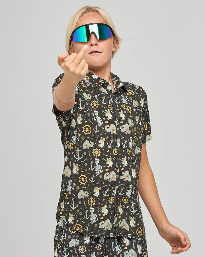 MAD HUEYS CROC CAPTAIN | YOUTH SS WOVEN SHIRT - VINTAGE BLACK