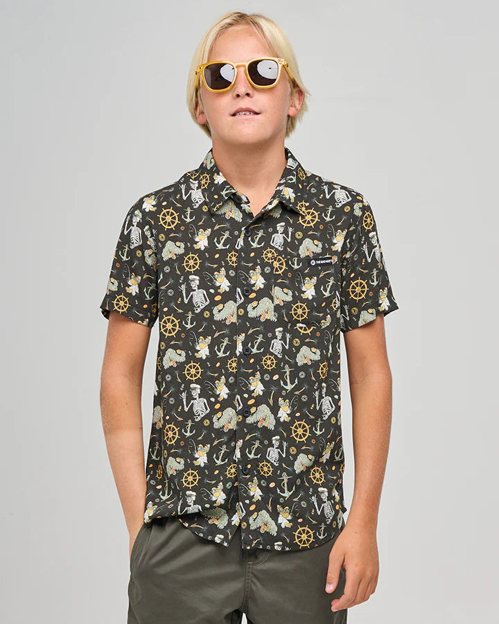 MAD HUEYS CROC CAPTAIN | YOUTH SS WOVEN SHIRT - VINTAGE BLACK
