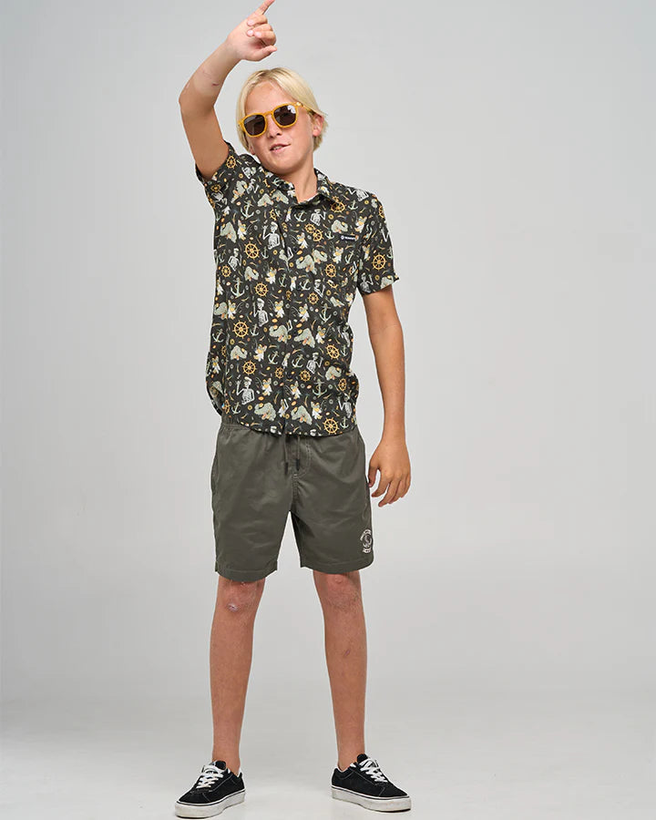 MAD HUEYS CROC CAPTAIN | YOUTH SS WOVEN SHIRT - VINTAGE BLACK
