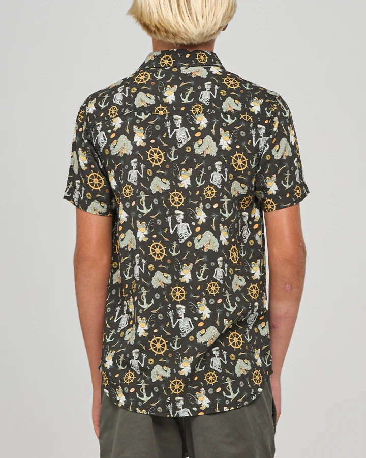 MAD HUEYS CROC CAPTAIN | YOUTH SS WOVEN SHIRT - VINTAGE BLACK