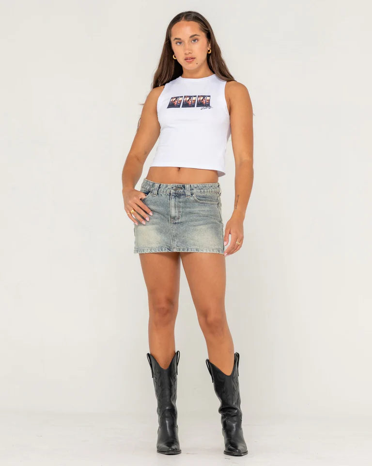 RUSTY DIRTY MAVERICKS DENIM MINI SKIRT