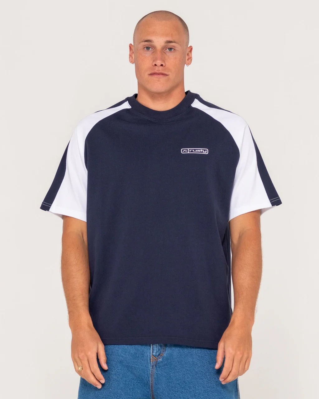 RUSTY DODGER RAGLAN TEE - NAVY BLUE