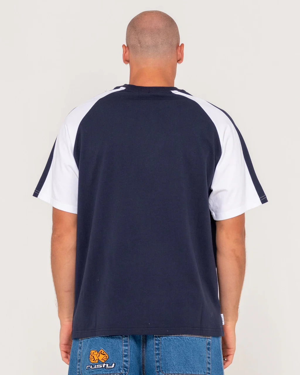 RUSTY DODGER RAGLAN TEE - NAVY BLUE