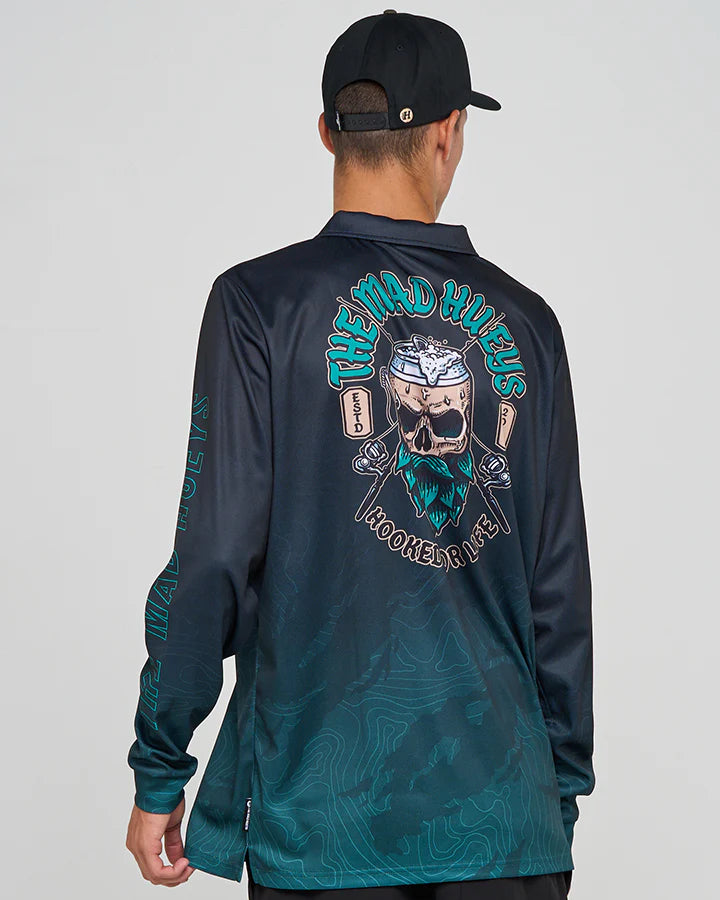 MAD HUEYS FROTHIN HOOKED FOR LIFE | UPF 50+ FISHING JERSEY - BLACK