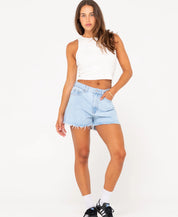 RUSTY PENNY KICK FLARE DEMIN SHORT WOMENS