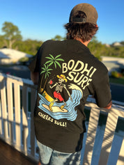 BODHI SURF CHEERS BULL TEE UNISEX BLACK GRAPHIC T-SHIRT HAWAII ARTIST COLLAB
