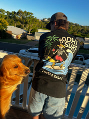 BODHI SURF CHEERS BULL TEE UNISEX BLACK GRAPHIC T-SHIRT HAWAII ARTIST COLLAB