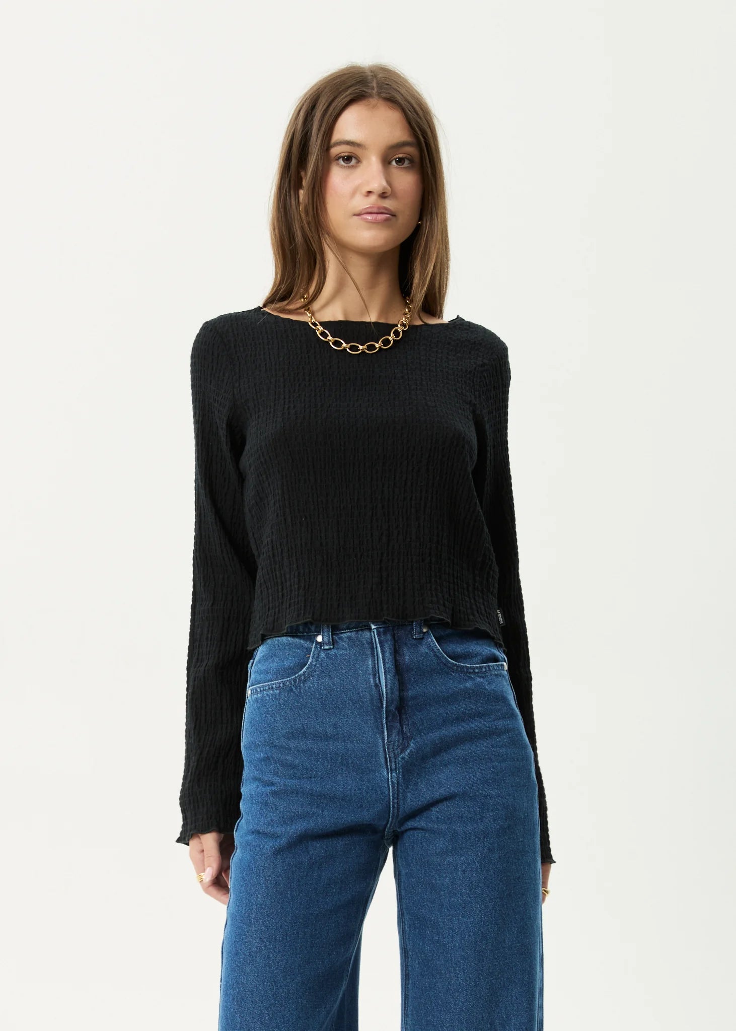 AFENDS FOCUS SEERSUCKER LONG SLEEVE TOP