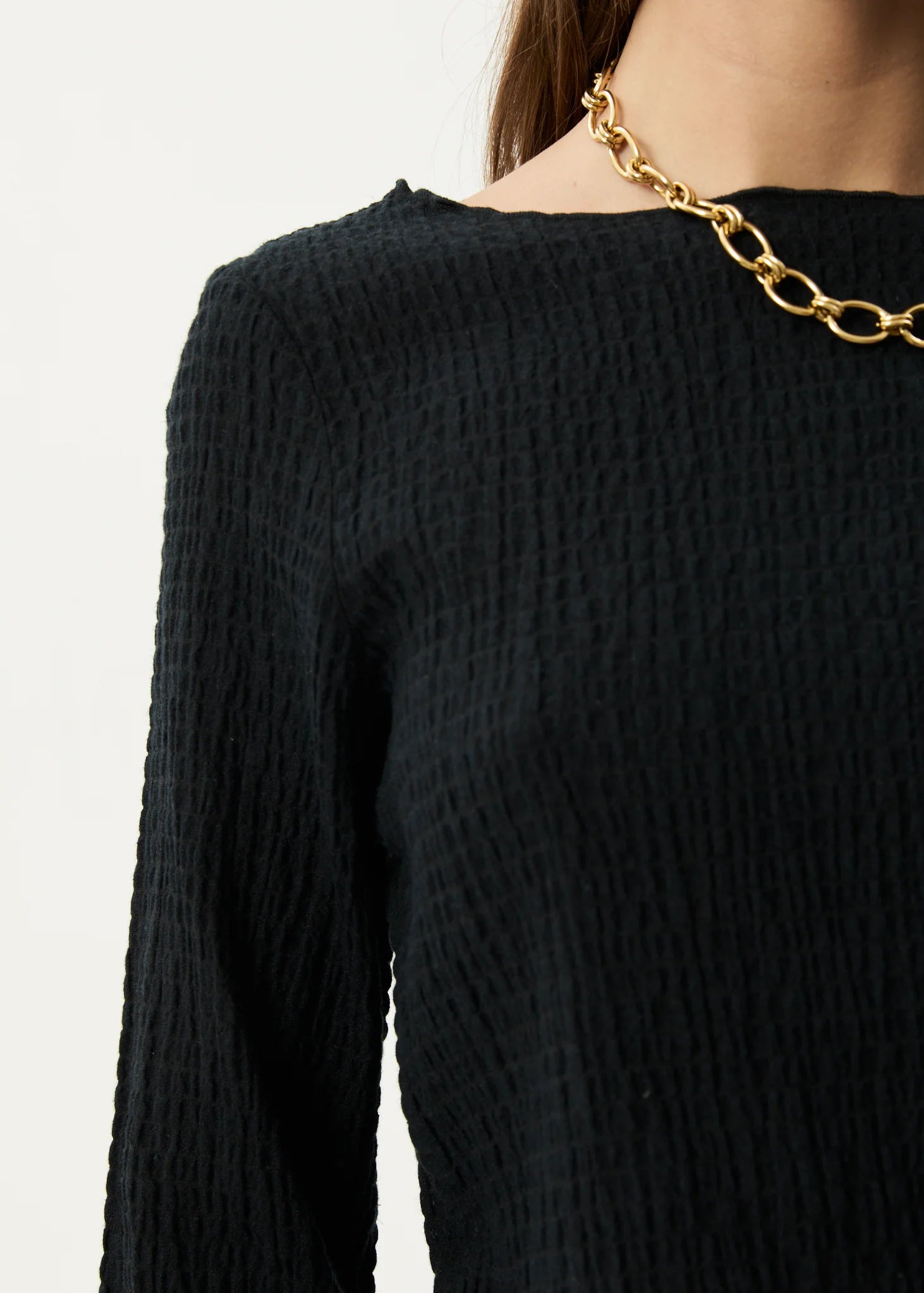 AFENDS FOCUS SEERSUCKER LONG SLEEVE TOP