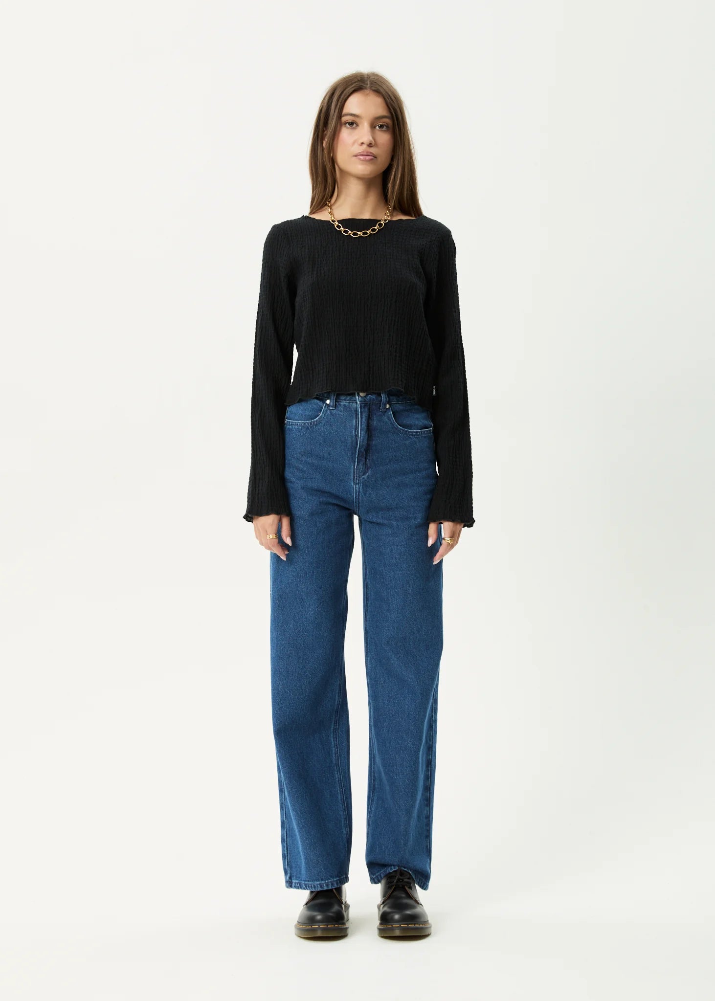 AFENDS FOCUS SEERSUCKER LONG SLEEVE TOP