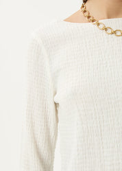 AFENDS FOCUS SEERSUCKER LONG SLEEVE TOP - OFF WHITE