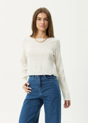 AFENDS FOCUS SEERSUCKER LONG SLEEVE TOP - OFF WHITE
