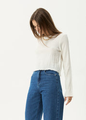AFENDS FOCUS SEERSUCKER LONG SLEEVE TOP - OFF WHITE