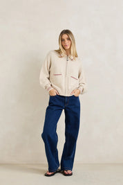 RHYTHM FRANKIE DUAL ZIP CARDIGAN WOMENS KNIT SWEATER NATURAL