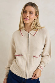 RHYTHM FRANKIE DUAL ZIP CARDIGAN WOMENS KNIT SWEATER NATURAL