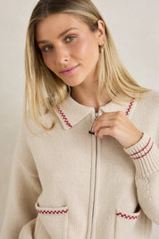 RHYTHM FRANKIE DUAL ZIP CARDIGAN WOMENS KNIT SWEATER NATURAL