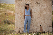 RHYTHM MARISOL PANT WOMENS HIGH WAIST SUMMER PANTS BLUE CHECK