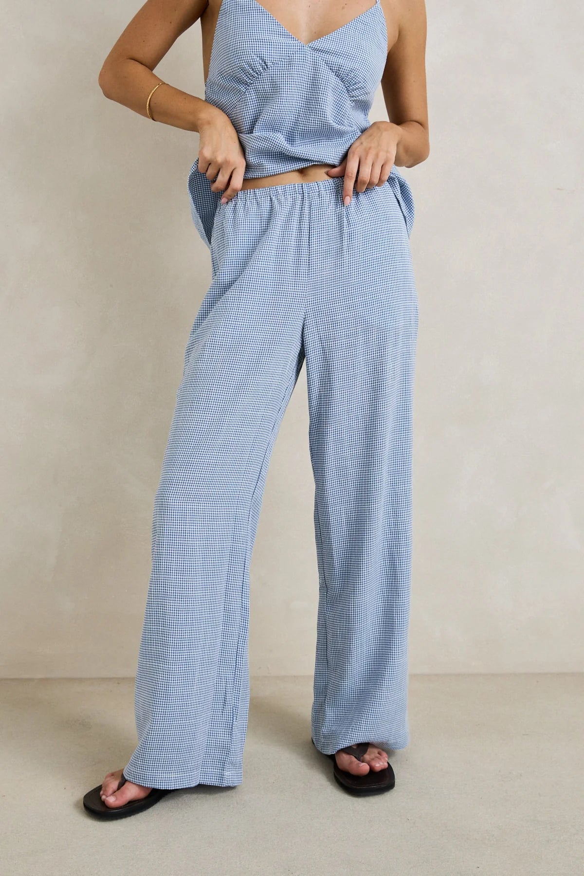 RHYTHM MARISOL PANT WOMENS HIGH WAIST SUMMER PANTS BLUE CHECK