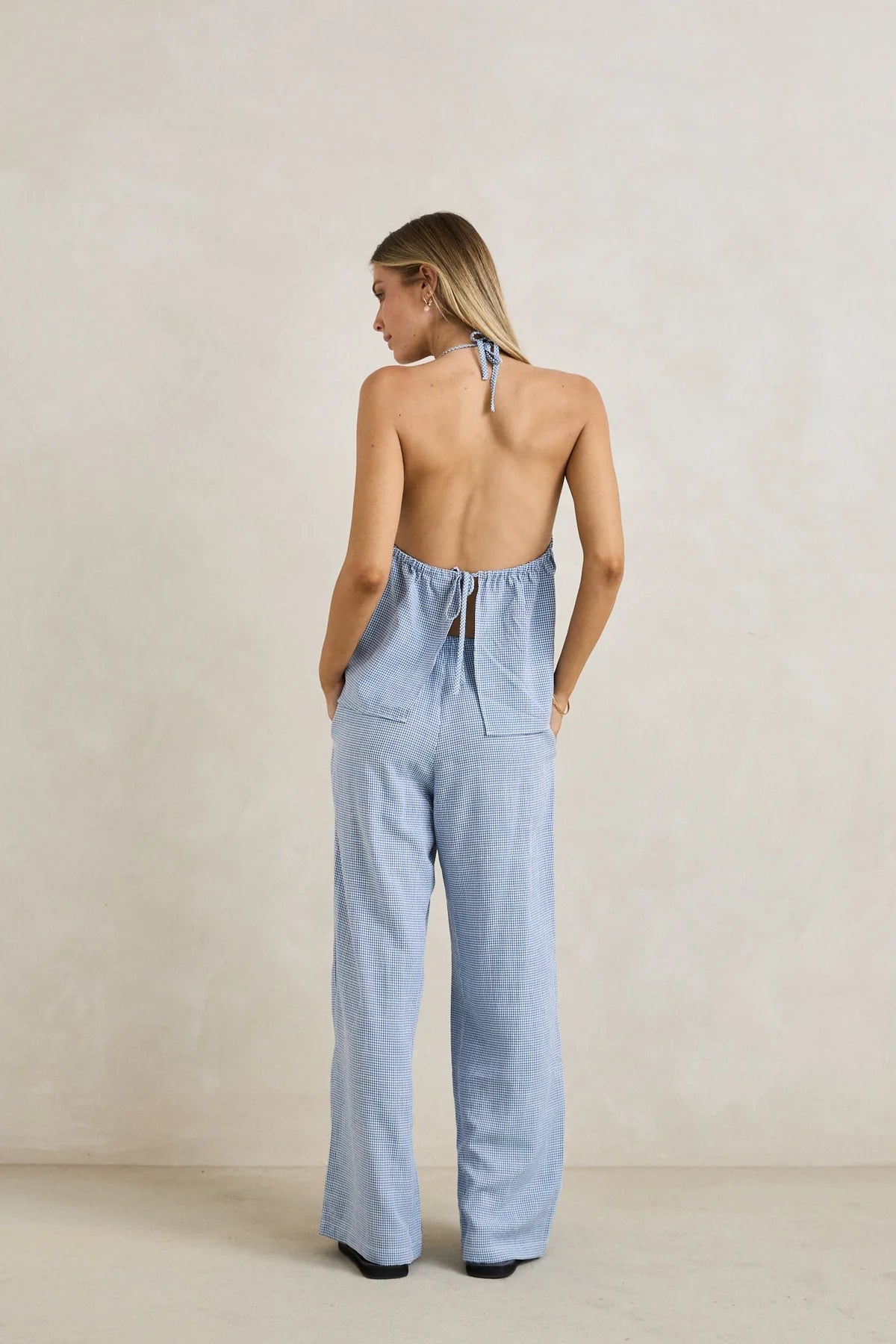 RHYTHM MARISOL PANT WOMENS HIGH WAIST SUMMER PANTS BLUE CHECK